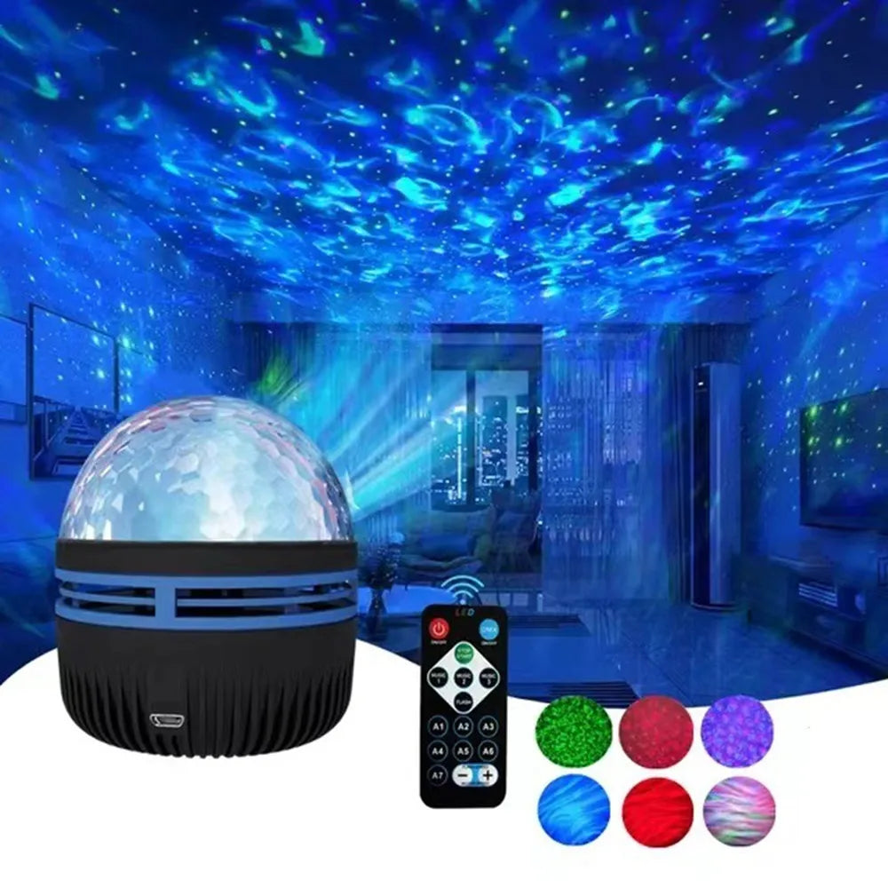 USB Galaxy Projector Aurora 5V Night Light 360° Rotating GB Colorful Nightlights with Remote Control for Home Theater Room Deco