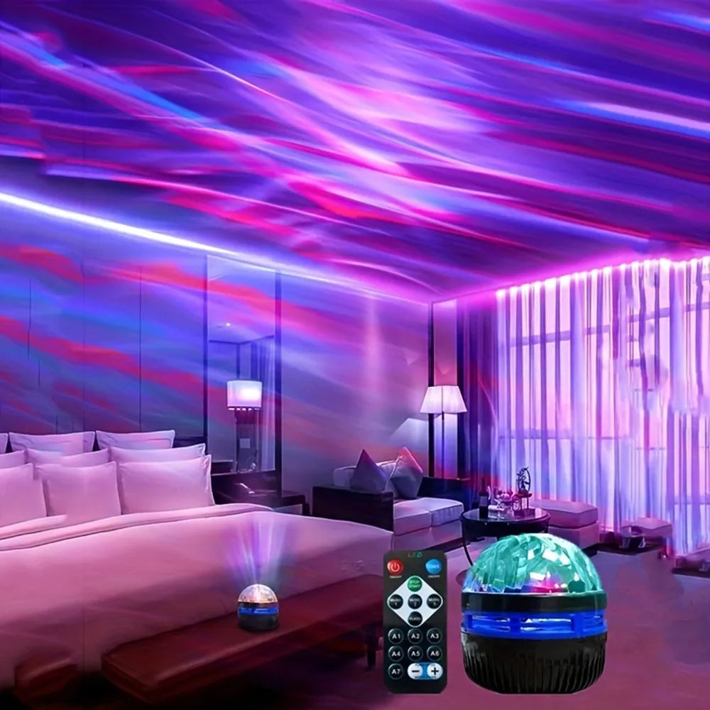 USB Galaxy Projector Aurora 5V Night Light 360° Rotating GB Colorful Nightlights with Remote Control for Home Theater Room Deco
