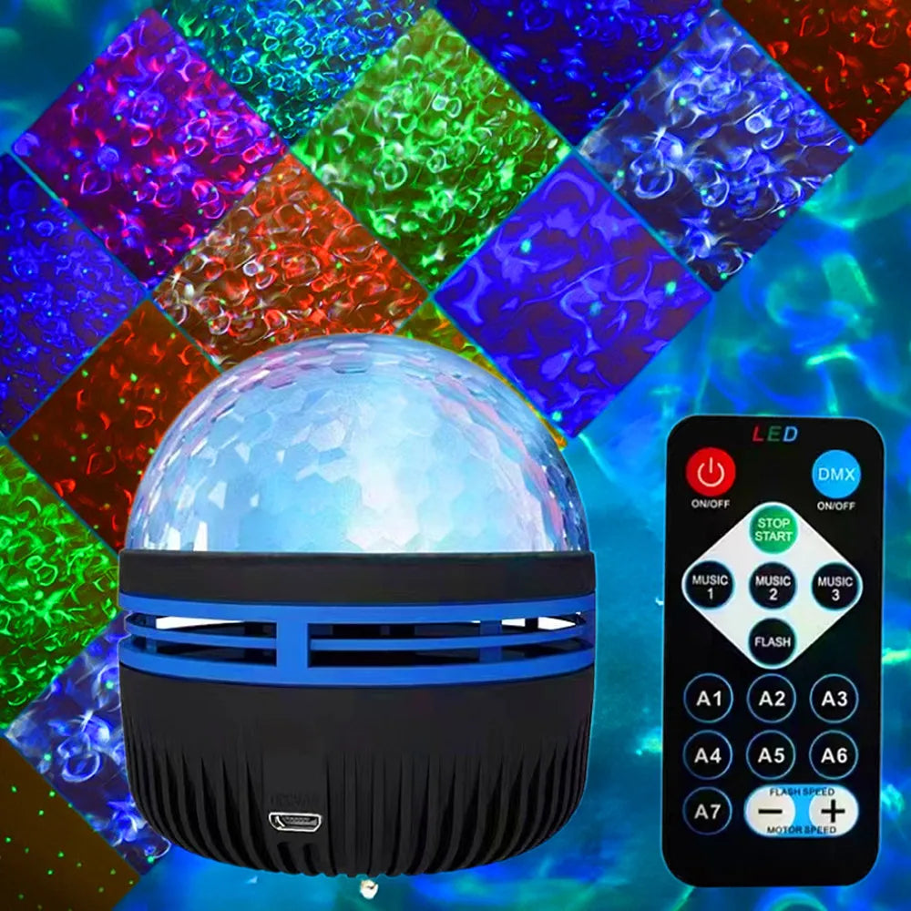 USB Galaxy Projector Aurora 5V Night Light 360° Rotating GB Colorful Nightlights with Remote Control for Home Theater Room Deco