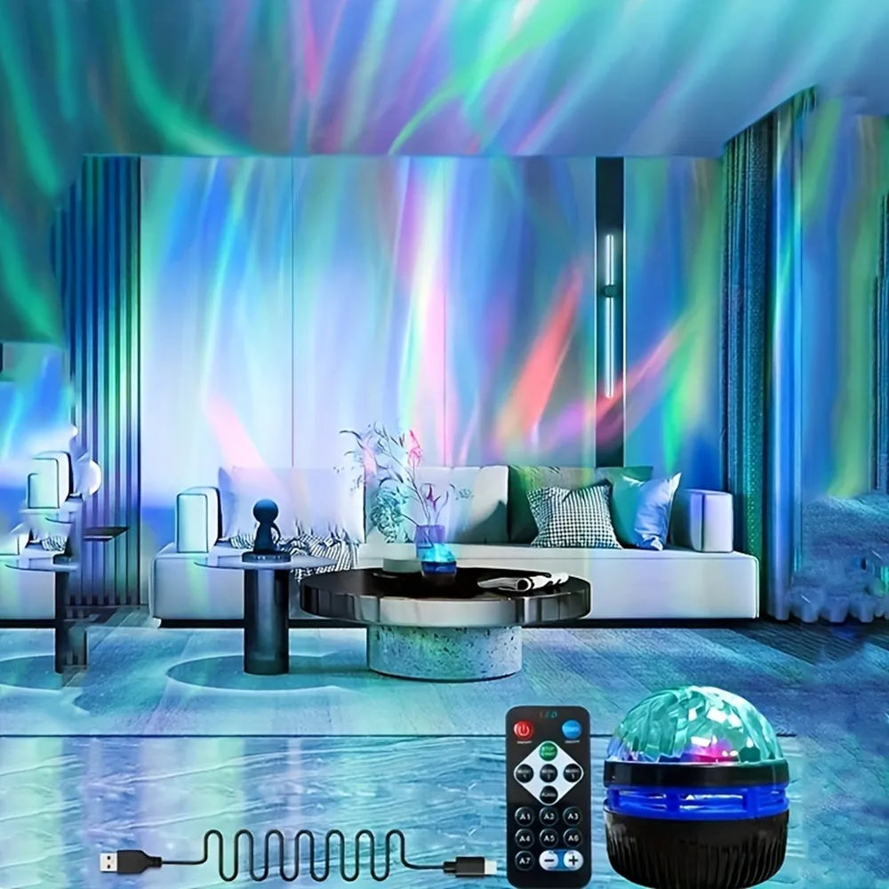 USB Galaxy Projector Aurora 5V Night Light 360° Rotating GB Colorful Nightlights with Remote Control for Home Theater Room Deco