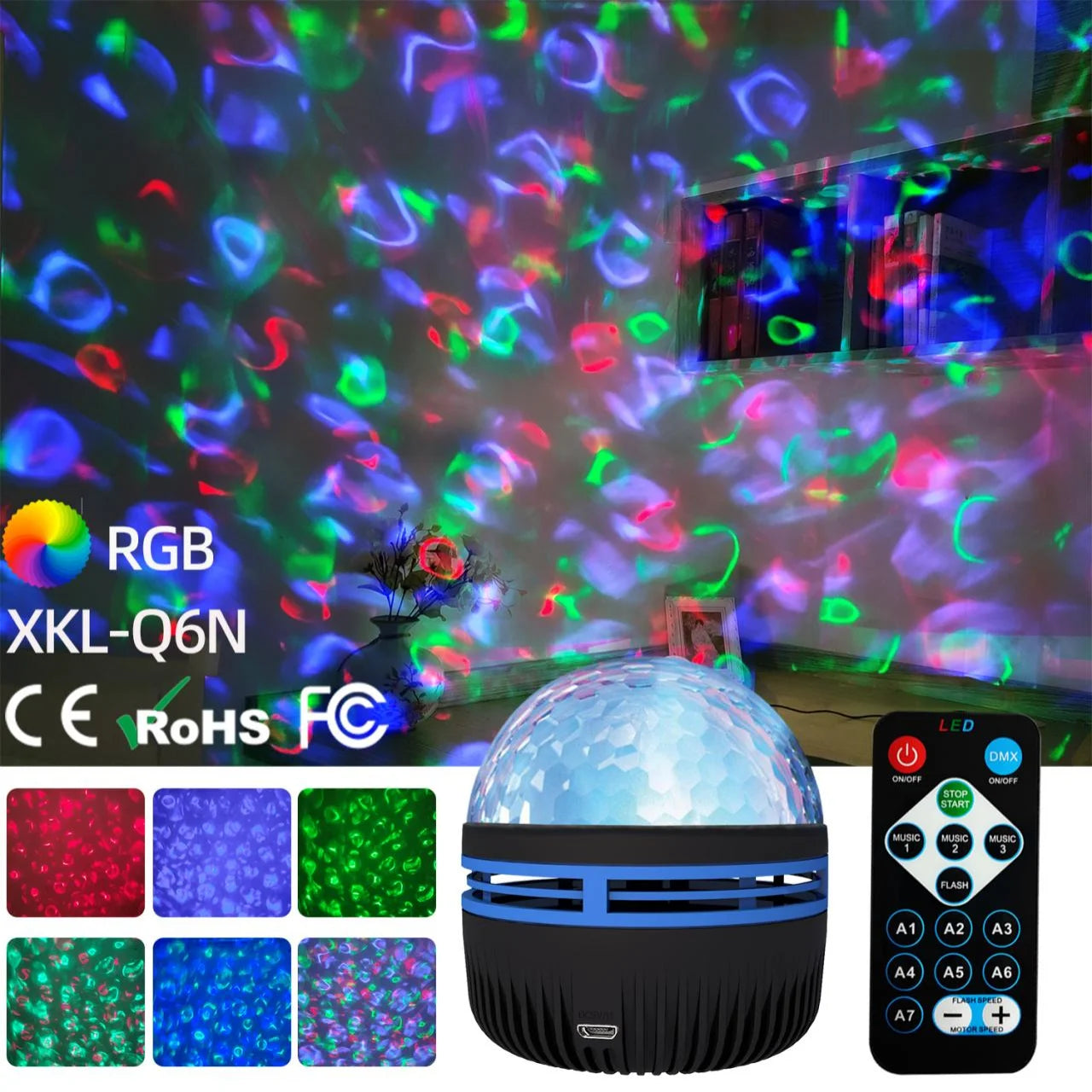 USB Galaxy Projector Aurora 5V Night Light 360° Rotating GB Colorful Nightlights with Remote Control for Home Theater Room Deco